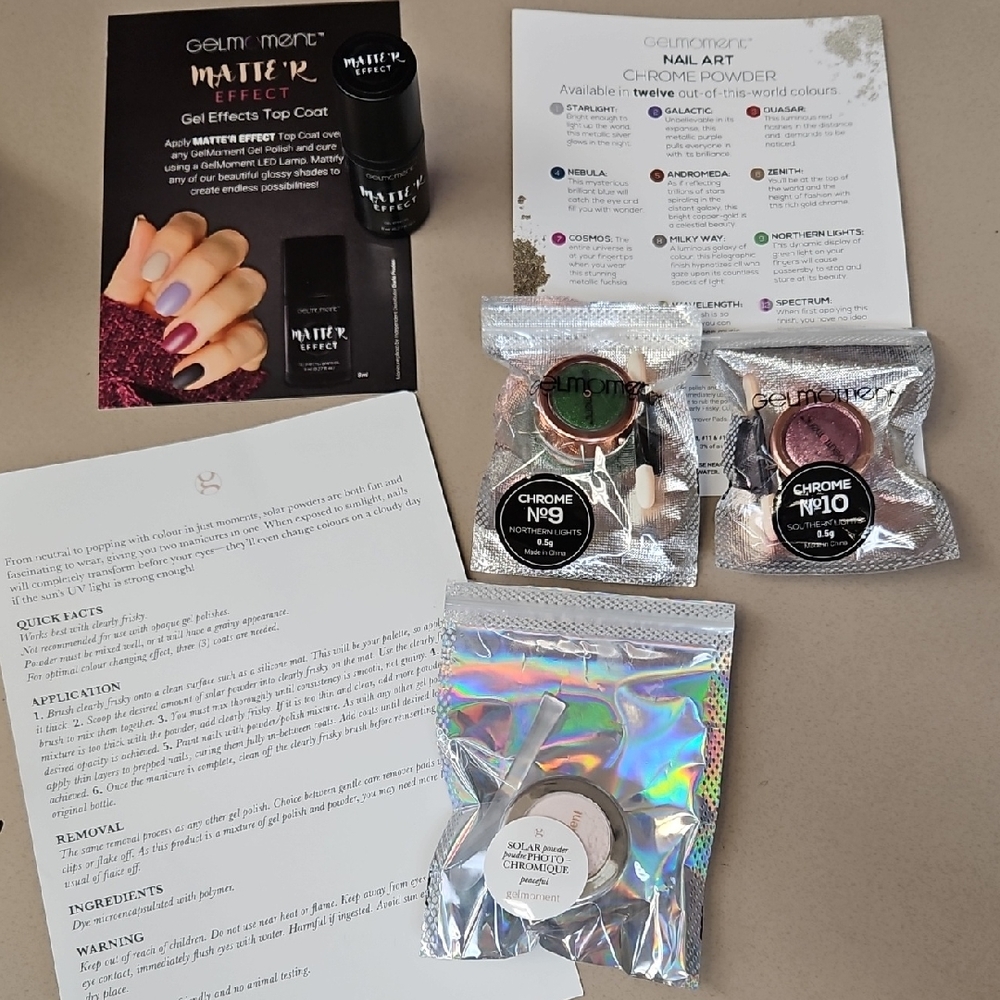 GelMoment Nail Art Kit with Chrome Powders, Solar Powder, and Matifying Top Coat